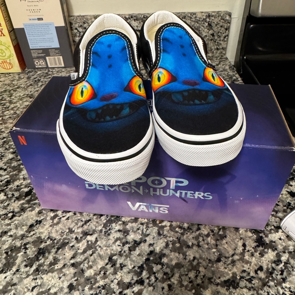 Vans K-POP Demon Hunters- Kids Blue and Black Slip-On Sneakers, Size 1**SOLD